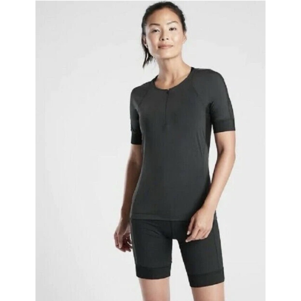Athleta Velo Cycle Jersey Top Cyling Running Yoga Gym Black Workout Sz‎ S